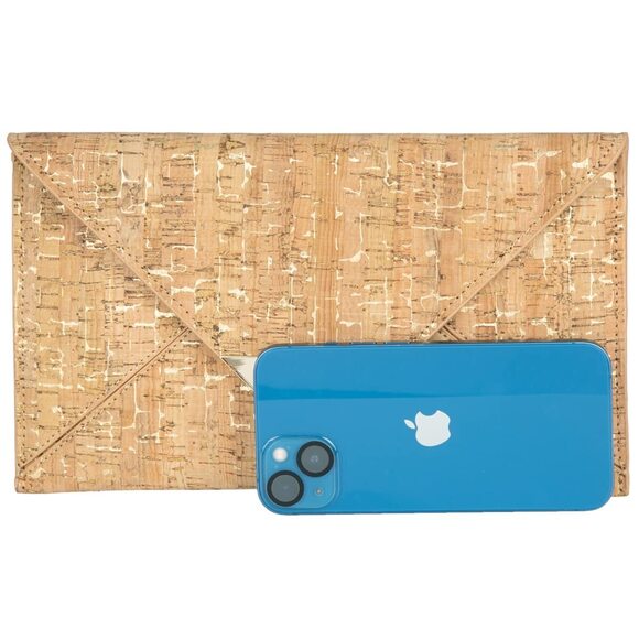 7791 Cork Envelope Flat Clutch , Slim Evening Handbag with 21 Inch Chain
